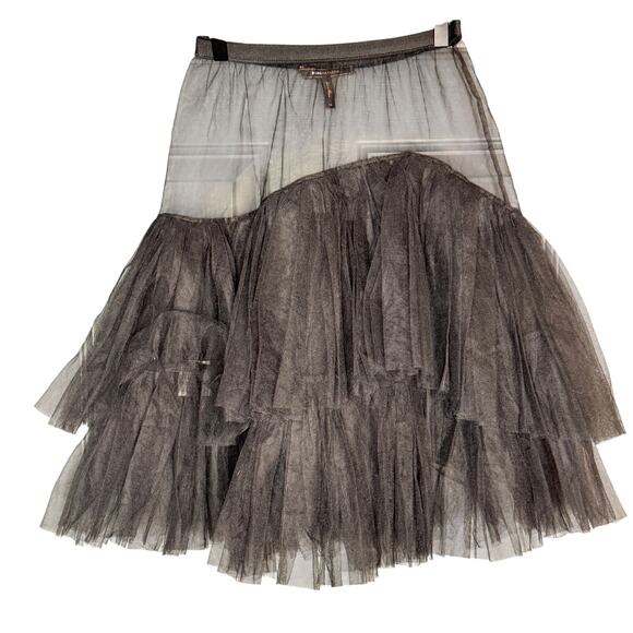 BCBGMaxazria sz XS Bon Chic Black Tiered Tulle Sheer Drop Waist Skirt Pull-on - Picture 1 of 7